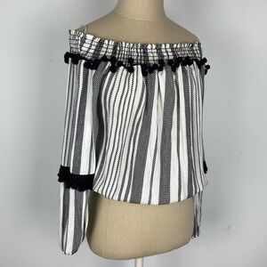 Vintage Havana White & Black Off the Shoulder Top